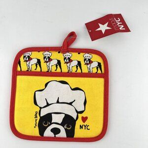Marc Tetro Yellow Boston Terrier Chef Potholder Hot Pad Kitchen Decor NYC
